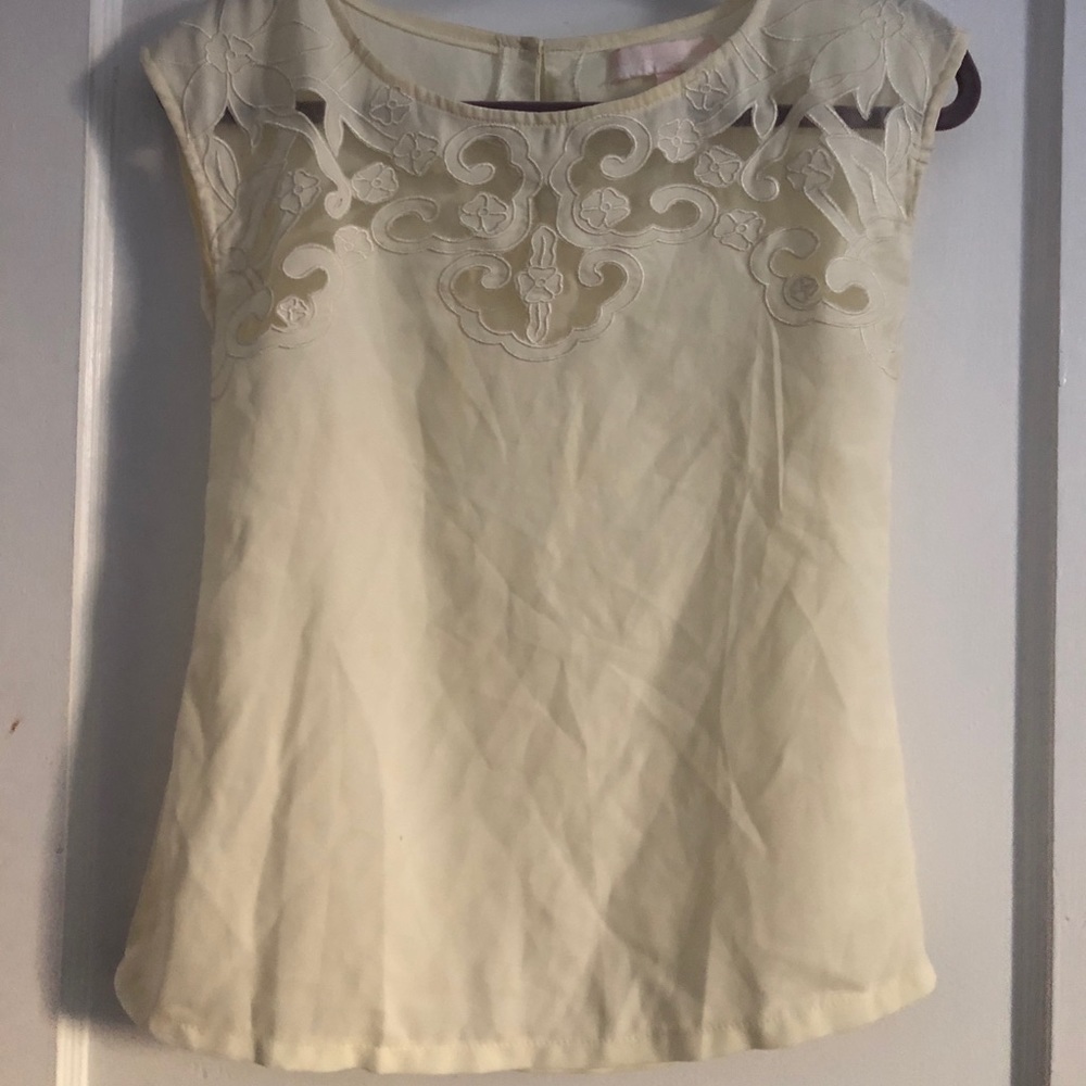 Cream lace and mesh detail top